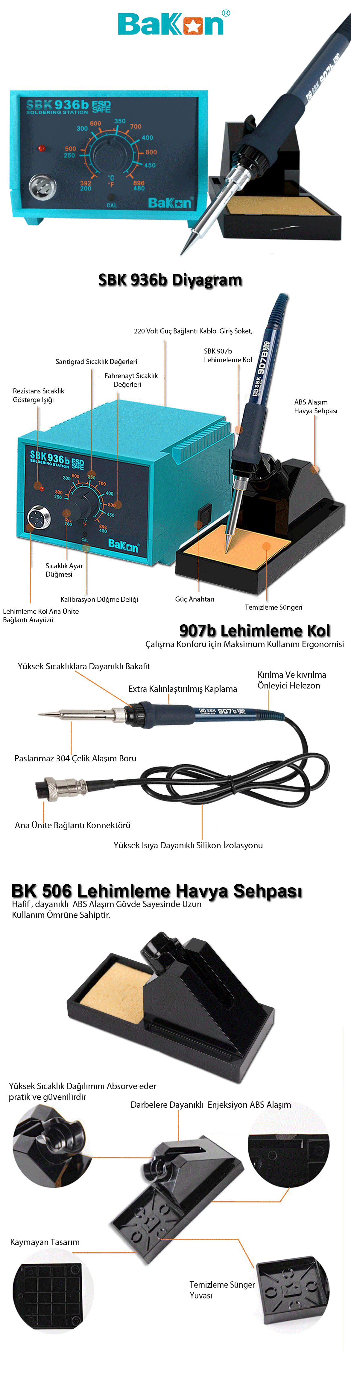 Bakon SBK936b Isı Kontrollu Havya İstasyonu 