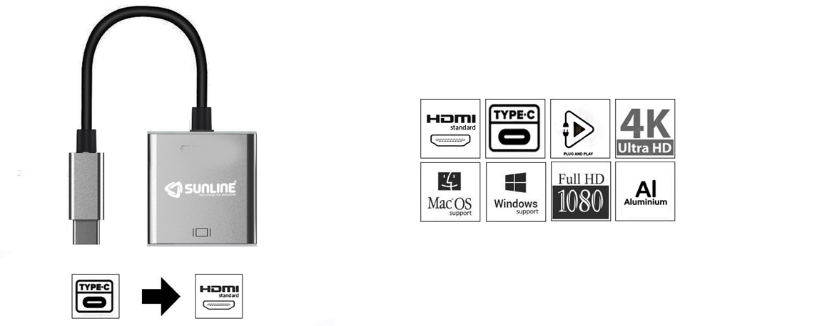 Sunline 170666 Type-C USB Type-C/HDMI Dişi Dönüştürücü