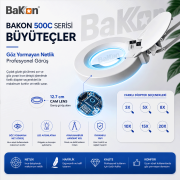 Bakon BK500C LED 8X Akrobat Büyüteç