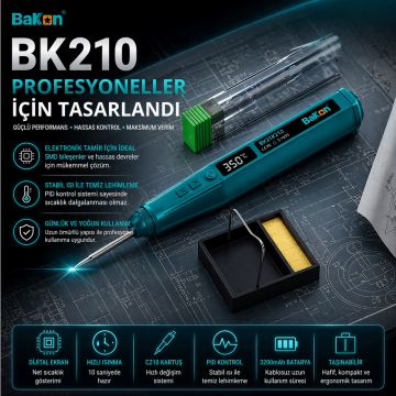 Bakon BK210 Akıllı Sıcaklık Kontrollü Kablosuz Havya İstasyonu